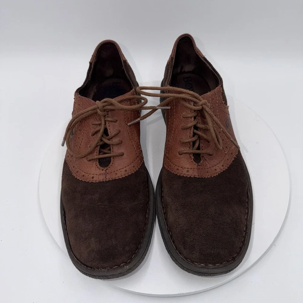 Born Two Tone Brown Suede Perforated Oxford Dress Shoes Men's Size 10